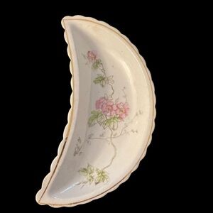 Vintage moon dish with floral print and gold trim